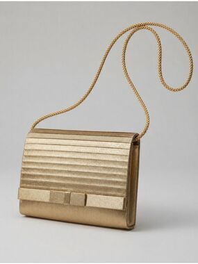 Le Regale Vintage Gold Metallic Pleated Evening Clutch Crossbody Bag